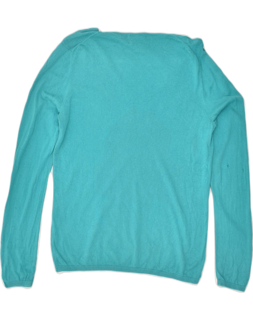 MASSIMO DUTTI Womens V-Neck Jumper Sweater UK 12 Medium Turquoise Cotton | Vintage Massimo Dutti | Thrift | Second-Hand Massimo Dutti | Used Clothing | Messina Hembry 