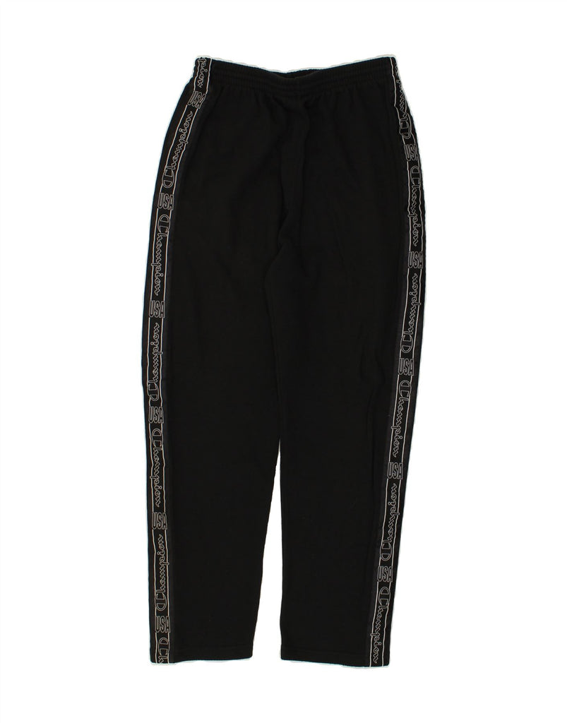 CHAMPION Mens Graphic Tracksuit Trousers Medium Black Cotton | Vintage Champion | Thrift | Second-Hand Champion | Used Clothing | Messina Hembry 