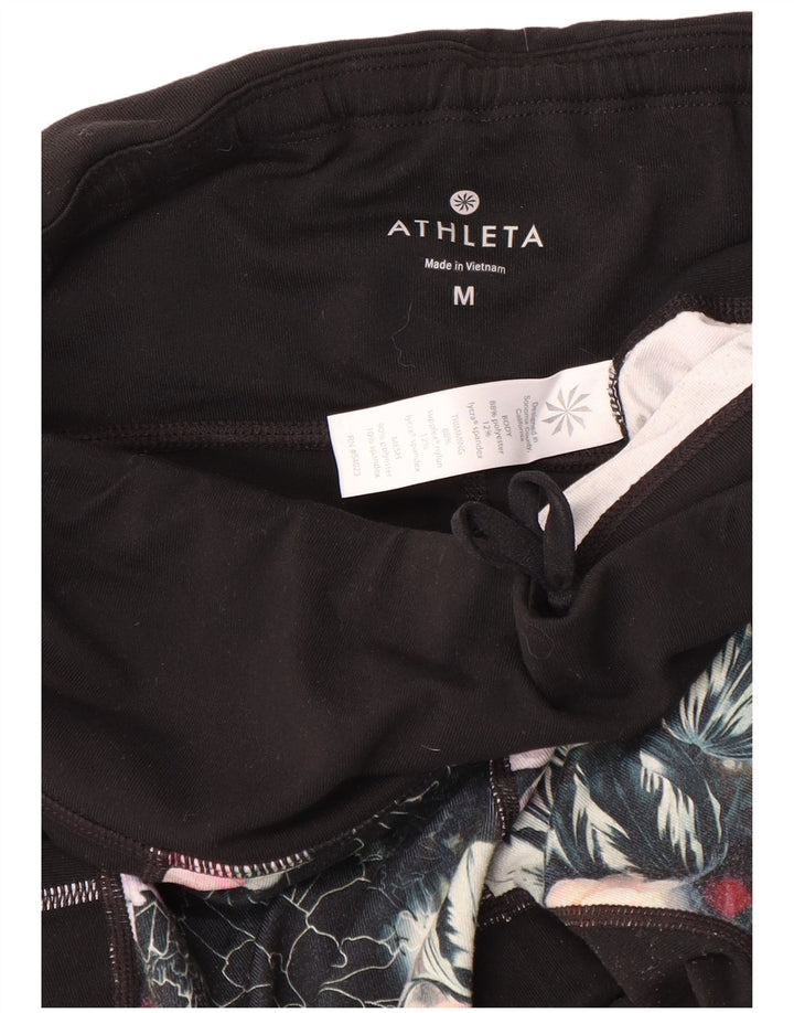 Athleta Womens Crop Leggings UK 14 Medium  Black Floral Polyester