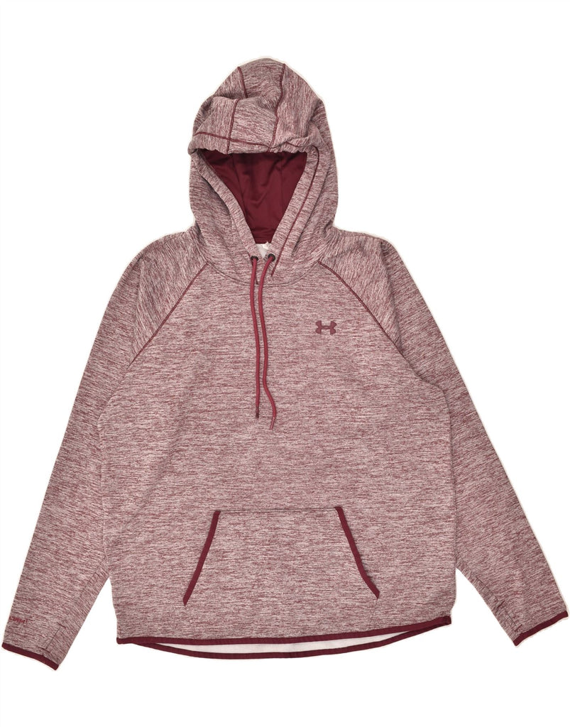 UNDER ARMOUR Womens Hoodie Jumper UK 18 XL Burgundy Pinstripe Polyester | Vintage Under Armour | Thrift | Second-Hand Under Armour | Used Clothing | Messina Hembry 