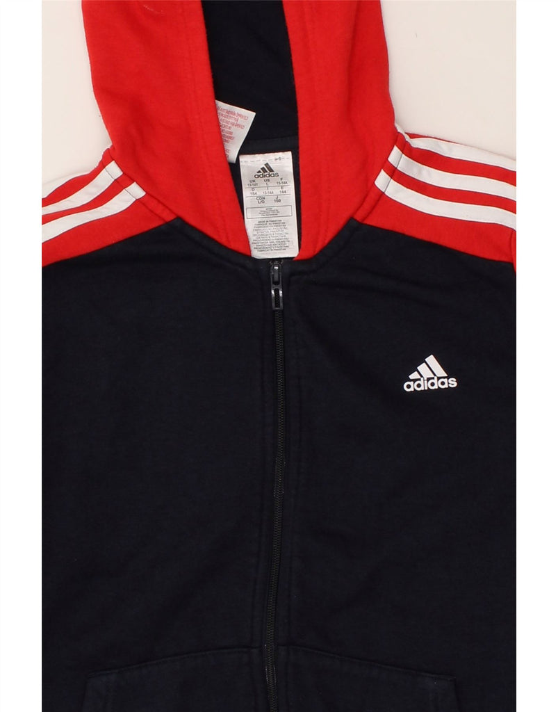 ADIDAS Boys Graphic Zip Hoodie Sweater 13-14 Years Navy Blue Colourblock | Vintage Adidas | Thrift | Second-Hand Adidas | Used Clothing | Messina Hembry 