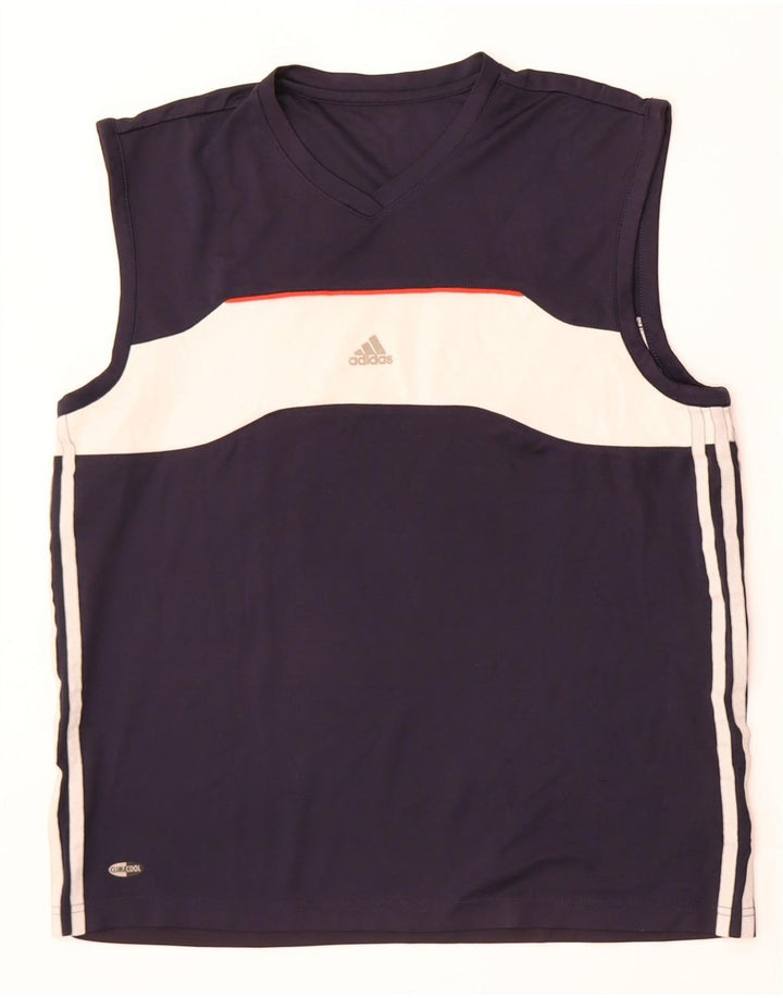 Adidas Mens Climacool Vest Top Medium Navy Blue Colourblock Polyester