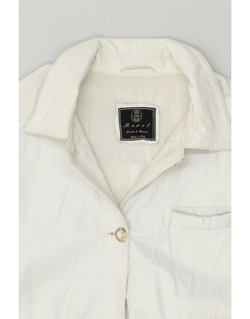 VINTAGE Womens Leather Jacket UK 14 Large Off White Leather | Vintage Vintage | Thrift | Second-Hand Vintage | Used Clothing | Messina Hembry 