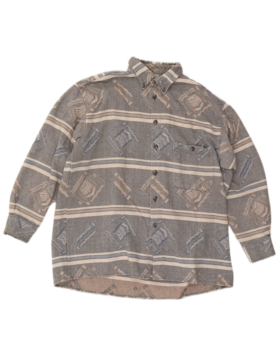 Vintage Mens Flannel Shirt Large Grey Striped