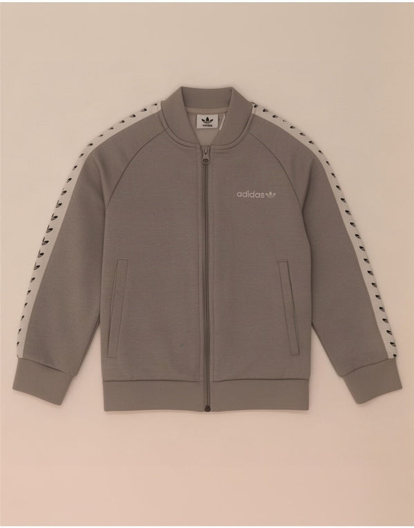 Adidas Boys Graphic Tracksuit Top Jacket 6-7 Years Grey Colourblock