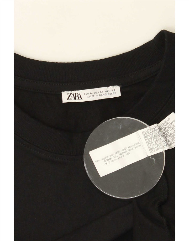 Zara Mens Top Long Sleeve Medium Black Cotton