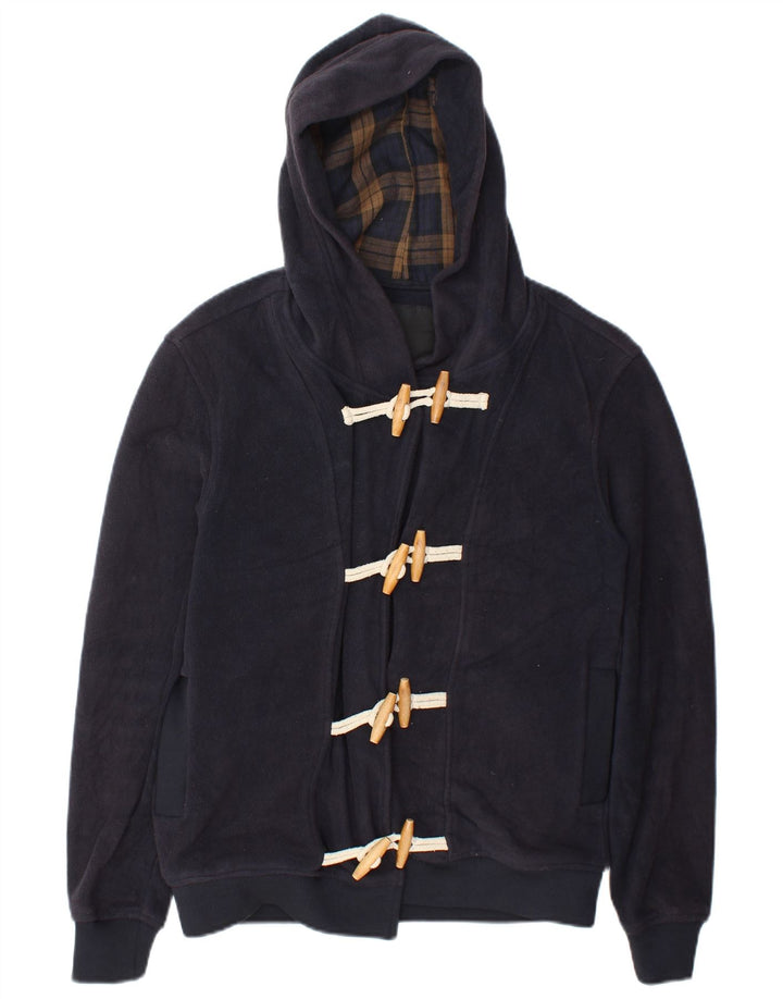Zara Womens Hooded Duffle Fleece Jacket UK 14 Medium Navy Blue Polyester