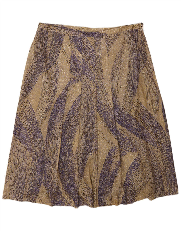 Vintage Womens Abstract Pattern A-Line Skirt W34 Large Beige Polyester