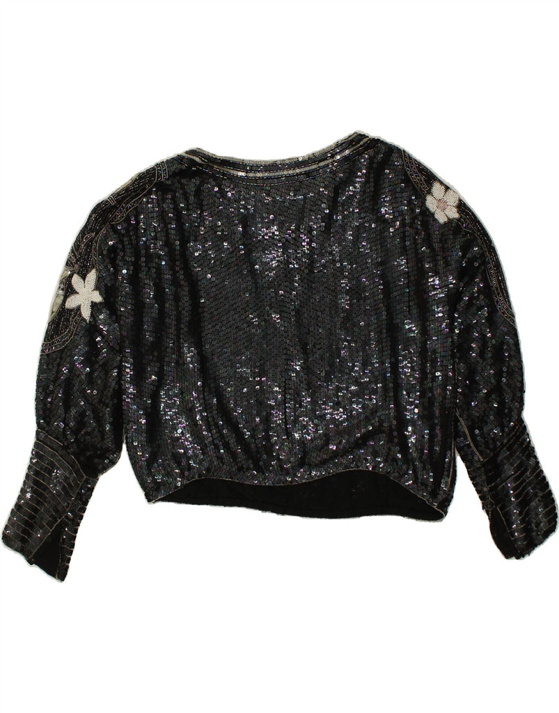 RICAMO A MANO Womens Evening Sequin Blouse Top UK 14 Medium Black Floral | Vintage Ricamo A Mano | Thrift | Second-Hand Ricamo A Mano | Used Clothing | Messina Hembry 