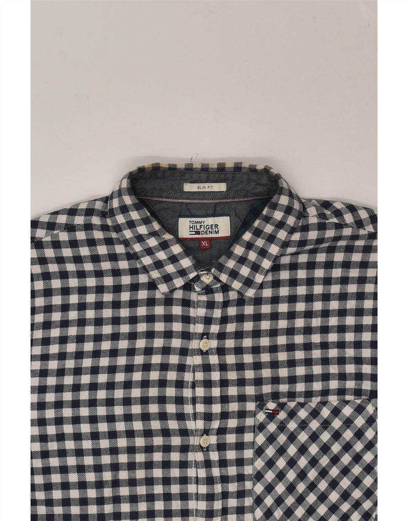 TOMMY HILFIGER Mens Slim Fit Shirt XL Navy Blue Gingham Cotton | Vintage Tommy Hilfiger | Thrift | Second-Hand Tommy Hilfiger | Used Clothing | Messina Hembry 