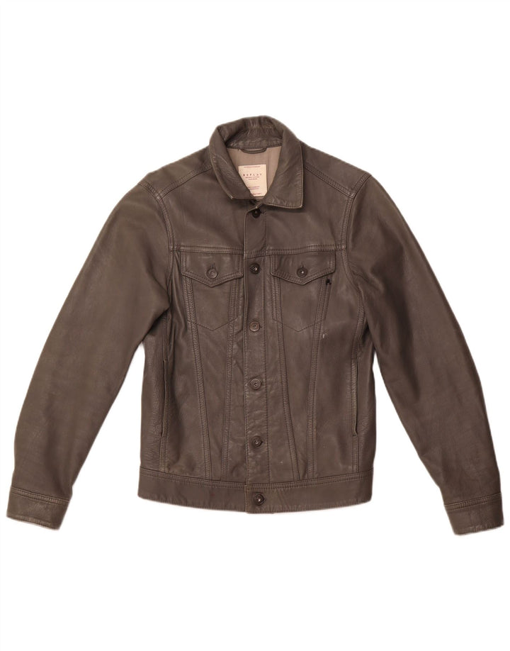 REPLAY Womens Leather Jacket UK 10 Small Grey Leather