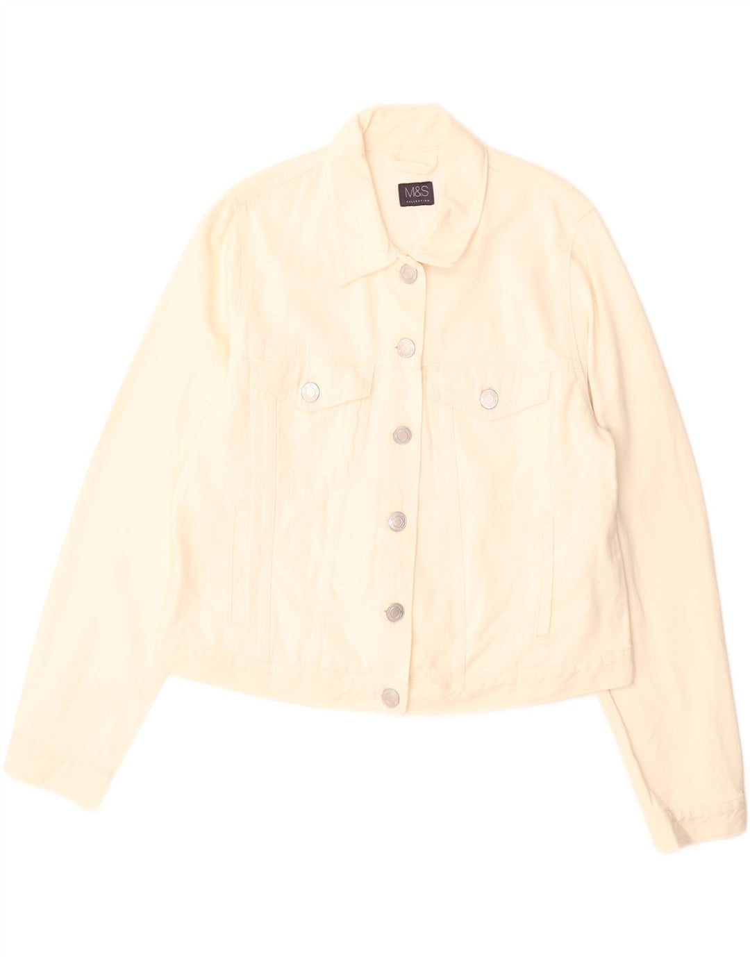 Marks & Spencer Womens Crop Denim Jacket UK 16 Large Off White Cotton