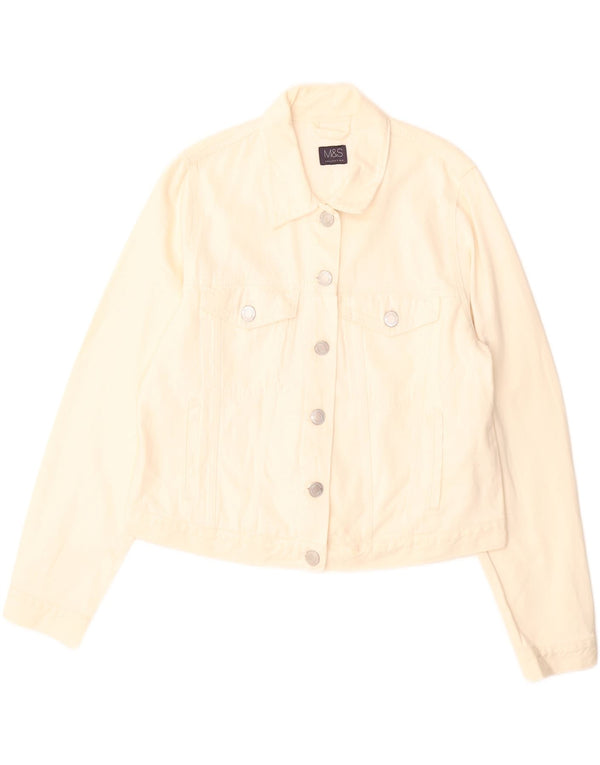 Marks & Spencer Womens Crop Denim Jacket UK 16 Large Off White Cotton