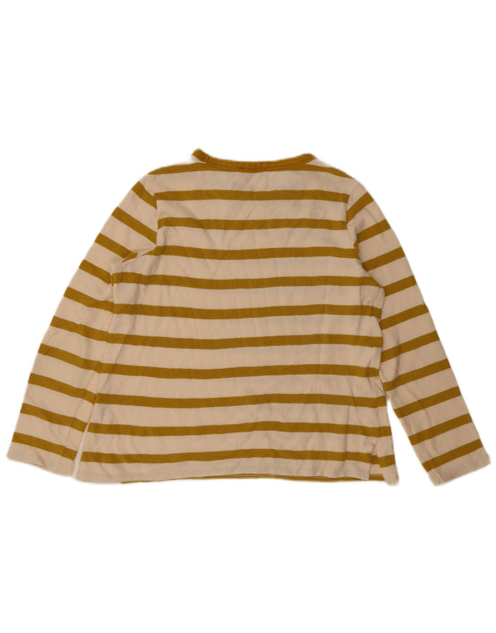 Marks & Spencer Womens Top Long Sleeve UK 12 Medium Yellow Striped Cotton