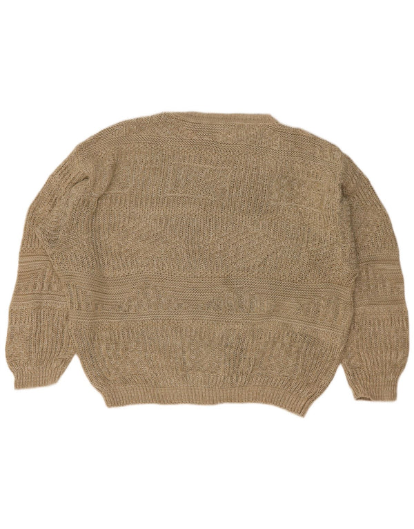 Benetton Mens Loose Fit Boat Neck Jumper Sweater IT 48 Medium Beige Cotton