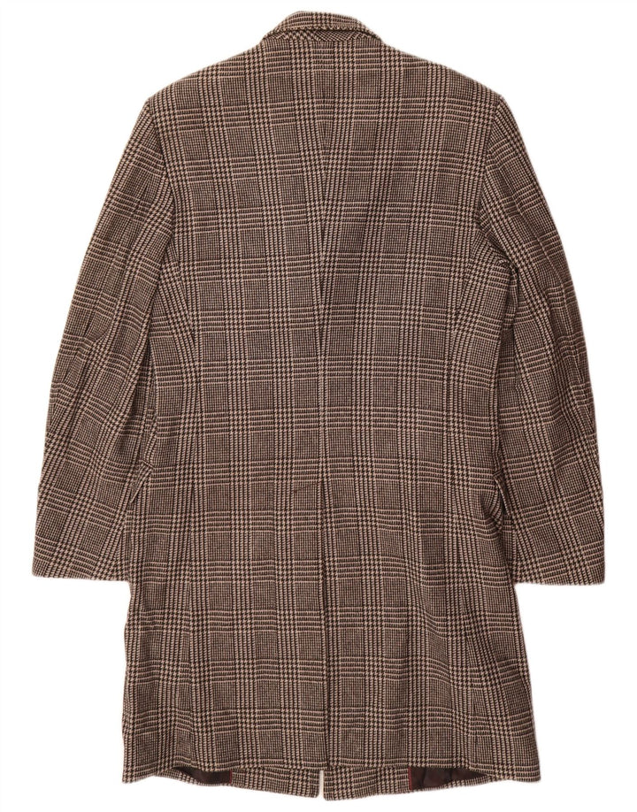 Zara Mens Overcoat UK 38 Medium Brown Houndstooth Viscose