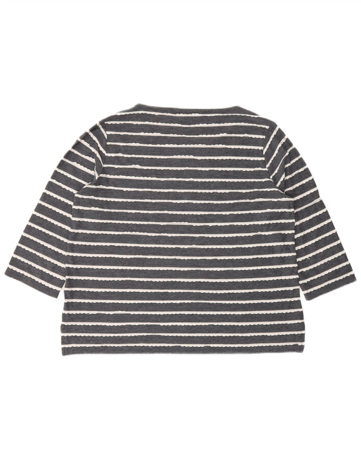 Marks & Spencer Womens Top 3/4 Sleeve UK 14 Large  Grey Striped Viscose