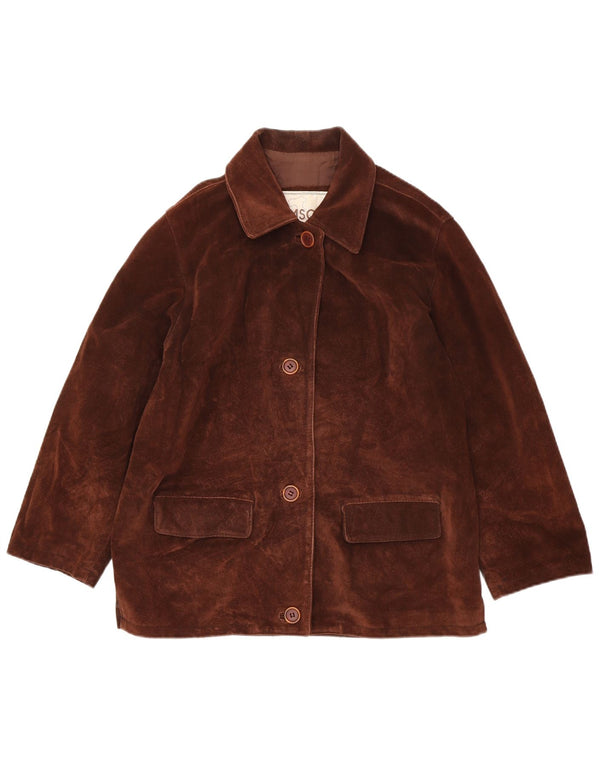 Braschi Womens Oversized 4 Button Suede Blazer Jacket IT 42 Medium Brown