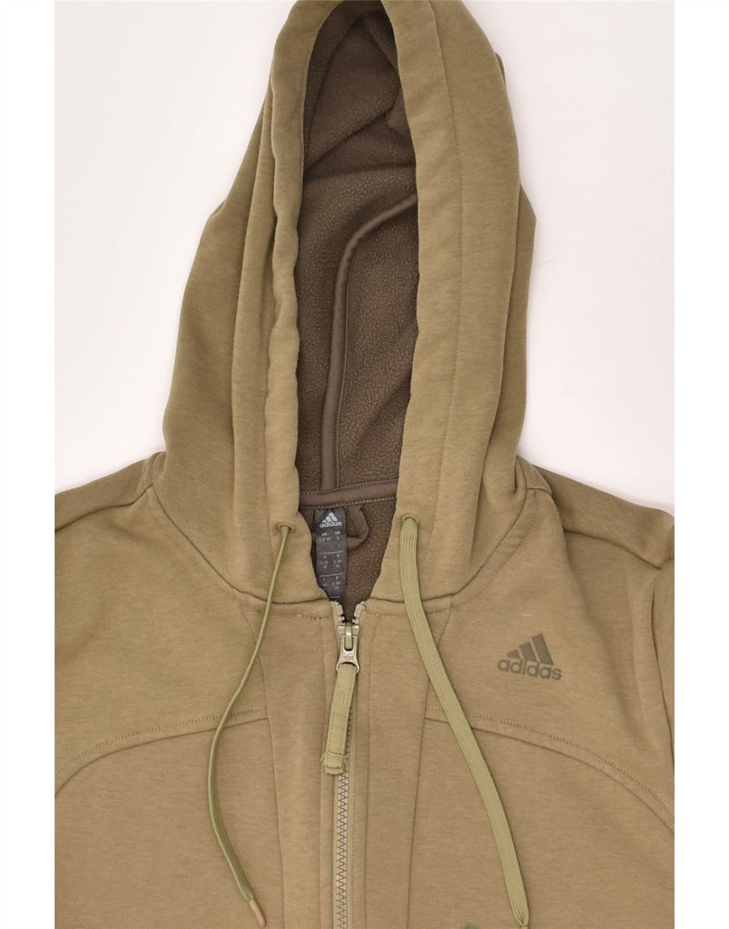 ADIDAS Womens Zip Hoodie Sweater UK 8/10 Small Khaki Polyester | Vintage Adidas | Thrift | Second-Hand Adidas | Used Clothing | Messina Hembry 