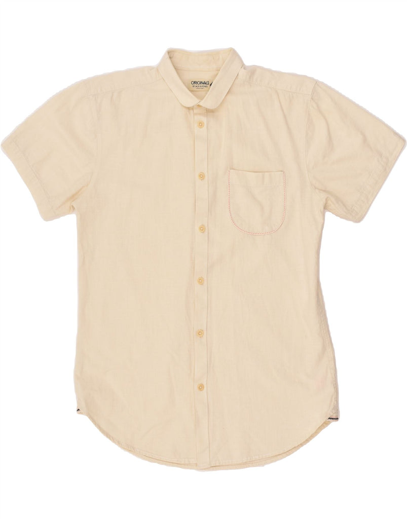 JACK & JONES Mens Slim Short Sleeve Shirt Large Beige Cotton | Vintage Jack & Jones | Thrift | Second-Hand Jack & Jones | Used Clothing | Messina Hembry 