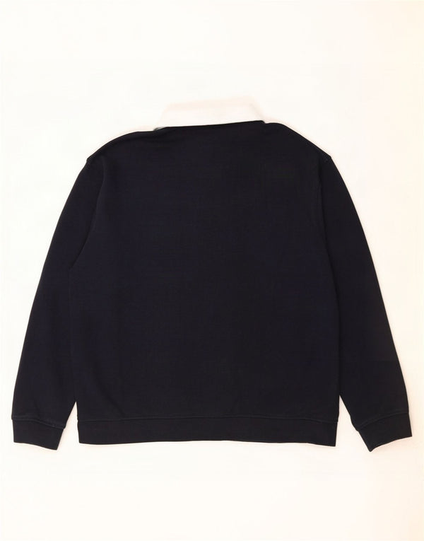 Zara Mens Long Sleeve Rugby Polo Shirt XL Navy Blue Colourblock Cotton