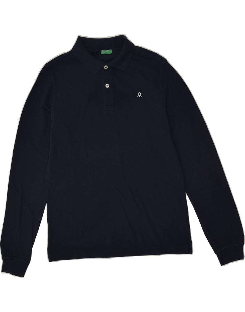 BENETTON Boys Long Sleeve Polo Shirt 11-12 Years 2XL Navy Blue Cotton | Vintage Benetton | Thrift | Second-Hand Benetton | Used Clothing | Messina Hembry 