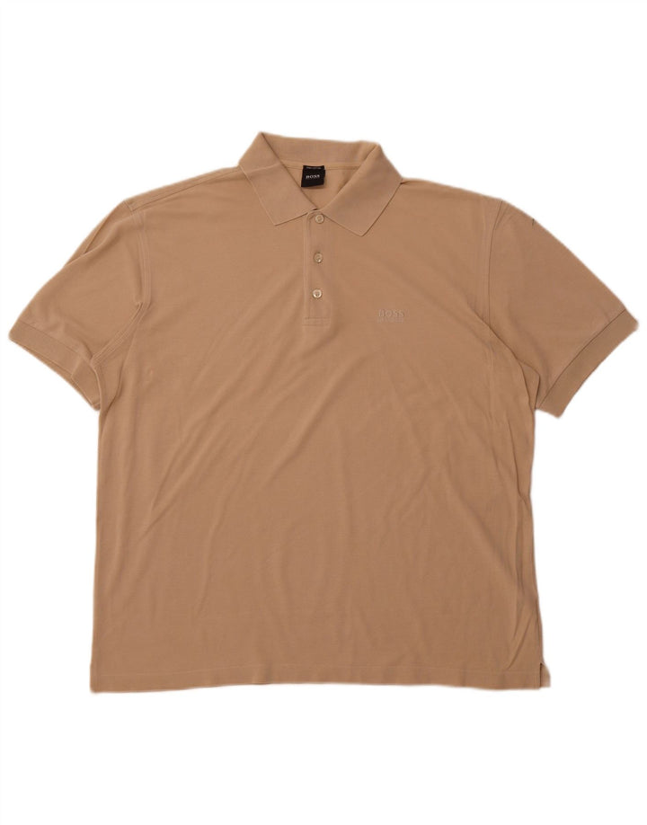 HUGO BOSS Mens Polo Shirt Large Beige Cotton