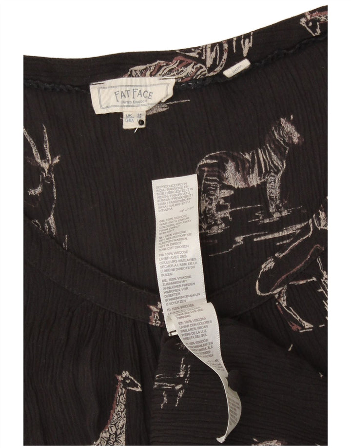 Fat Face Womens Graphic Blouse Top UK 14 Large Black Viscose