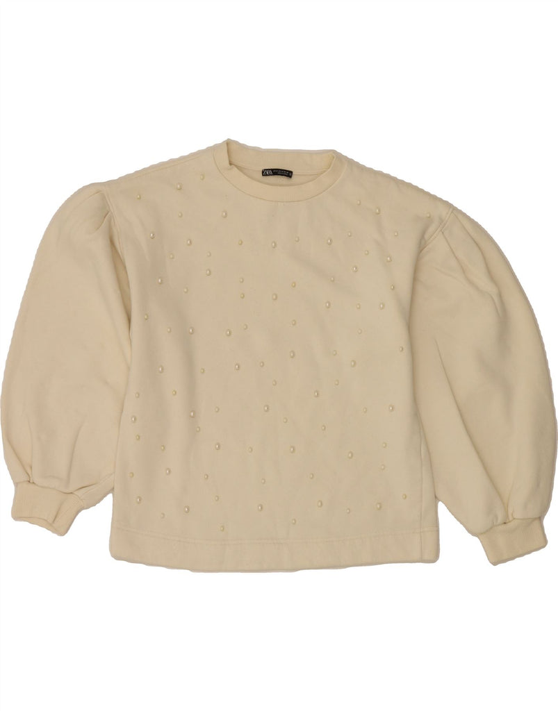 ZARA Womens Sweatshirt Jumper UK 14 Medium Off White Cotton Vintage Zara and Second-Hand Zara from Messina Hembry 