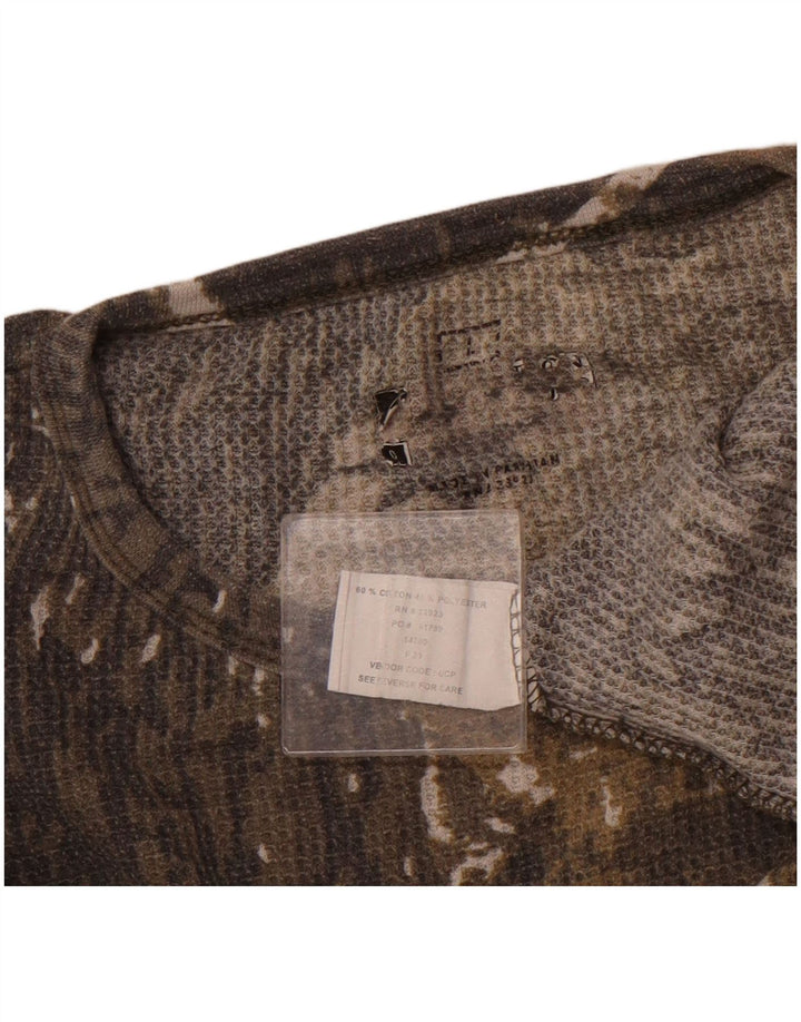 VINTAGE Mens Top Long Sleeve Large Beige Camouflage Cotton