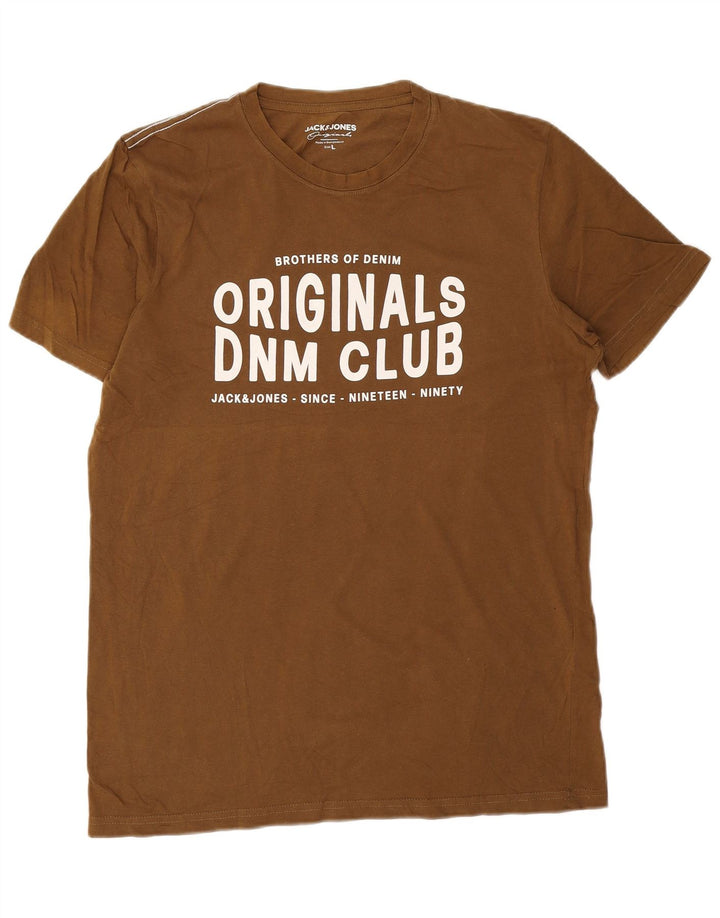 Jack & Jones Mens Graphic T-Shirt Top Large Brown Cotton