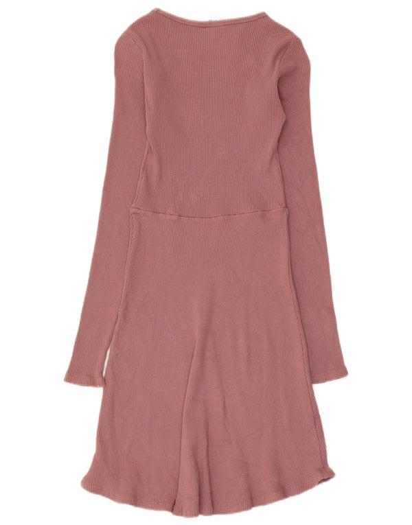Zara Girls Long Sleeve A-Line Dress 13-14 Years Pink Cotton