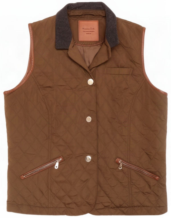 Massimo Dutti Womens Quilted Gilet UK 14 Large Brown Colourblock Polyester