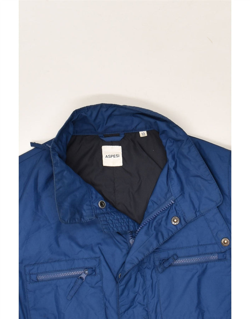 ASPESI Boys Hooded Rain Jacket 11-12 Years Blue Polyamide | Vintage Aspesi | Thrift | Second-Hand Aspesi | Used Clothing | Messina Hembry 