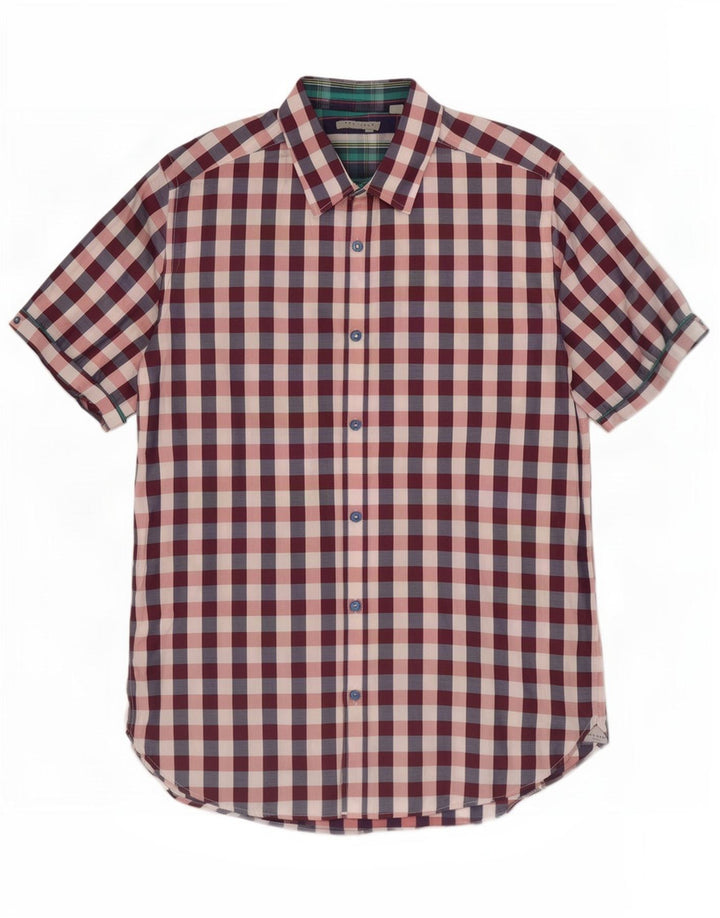 Ted Baker Mens Short Sleeve Shirt Size 3 Medium Multicoloured Gingham