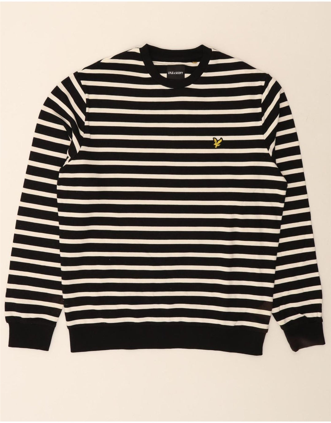 LYLE & SCOTT Mens Crew Neck Jumper Sweater Large Black Striped Cotton