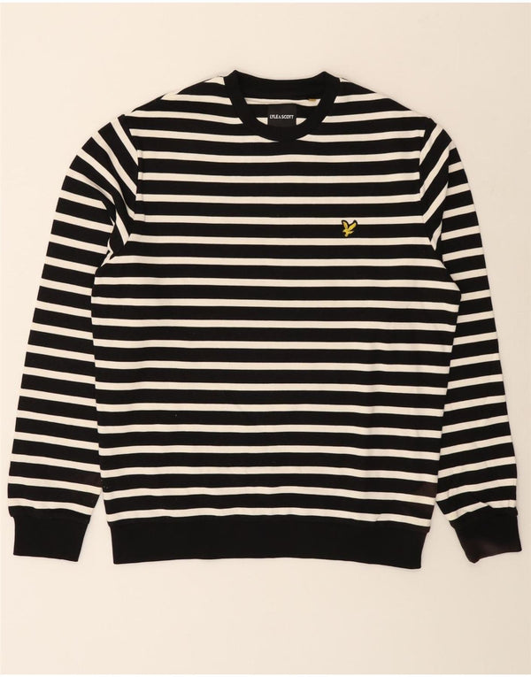 LYLE & SCOTT Mens Crew Neck Jumper Sweater Large Black Striped Cotton