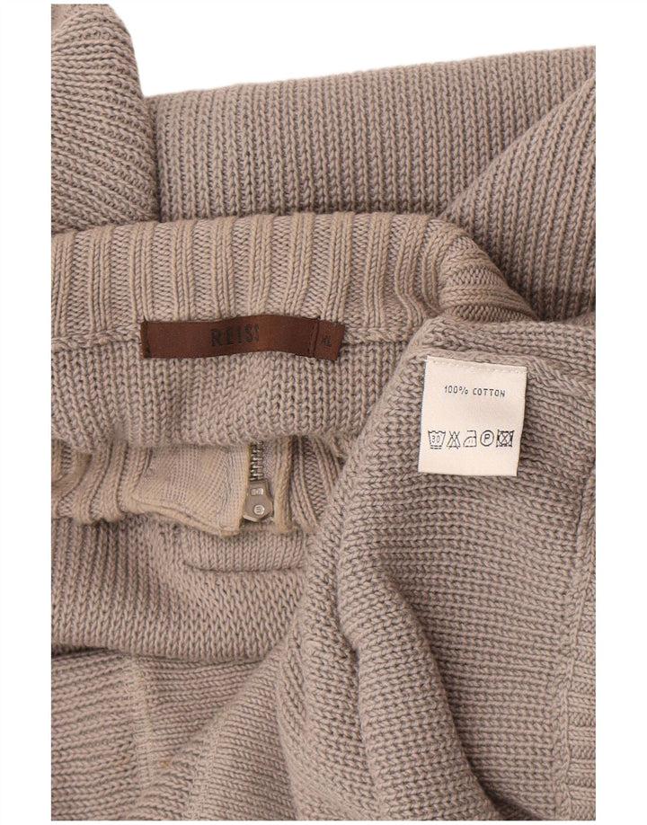 Reiss Mens Button Neck Jumper Sweater XL Grey Cotton
