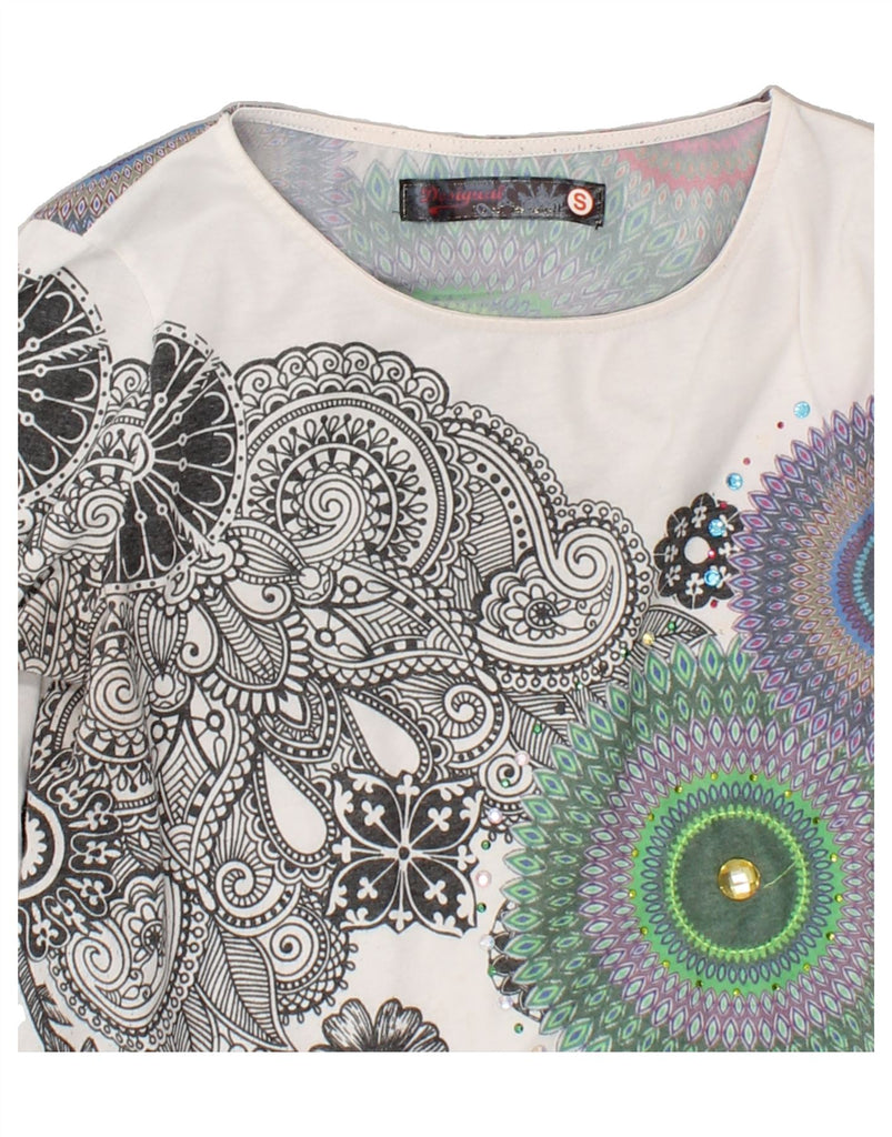 DESIGUAL Womens Tunic Top UK 10 Small White Paisley Polyester | Vintage Desigual | Thrift | Second-Hand Desigual | Used Clothing | Messina Hembry 