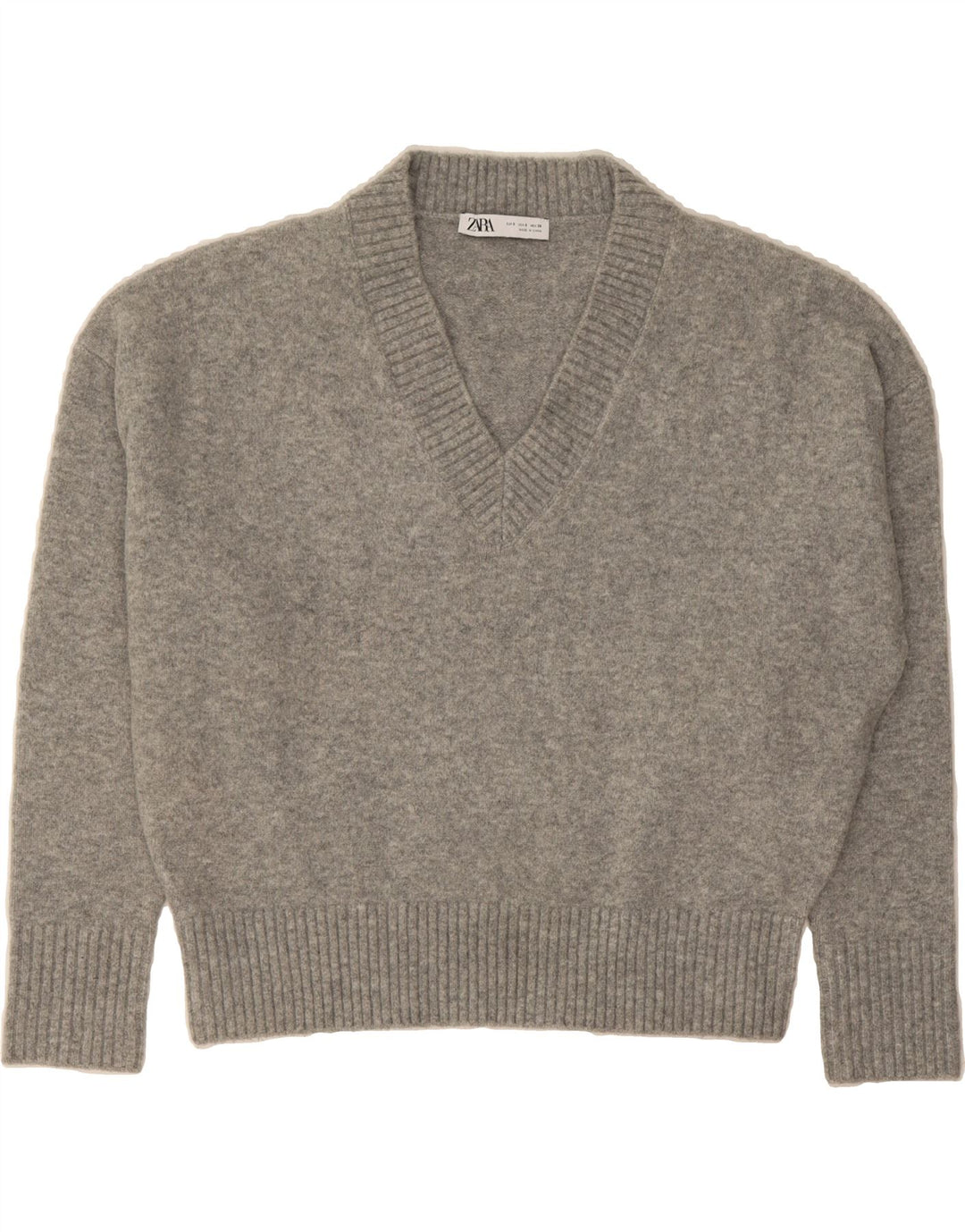 ZARA Womens V-Neck Jumper Sweater UK 10 Small Grey Acrylic Vintage Zara and Second-Hand Zara from Messina Hembry 