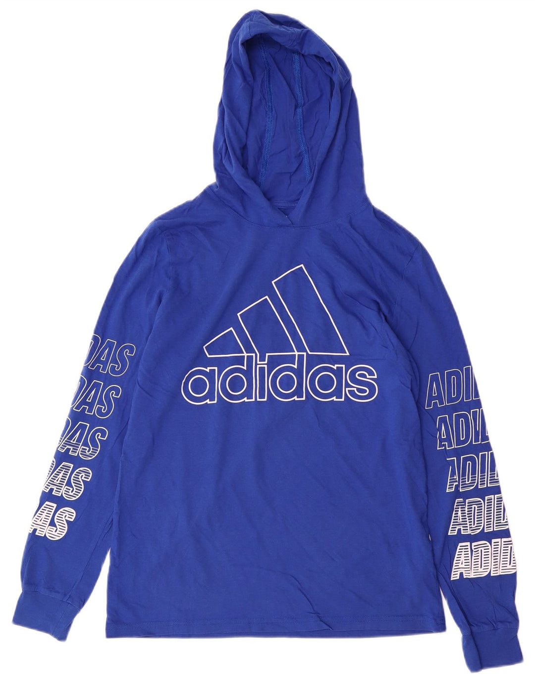 Adidas Boys Hooded Graphic Top Long Sleeve 14-15 Years Large Blue Sports