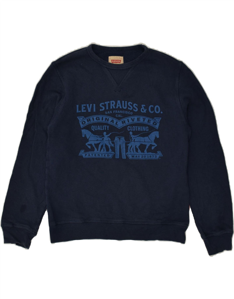 LEVI'S Boys Graphic Sweatshirt Jumper 13-14 Years Navy Blue Cotton | Vintage Levi's | Thrift | Second-Hand Levi's | Used Clothing | Messina Hembry 