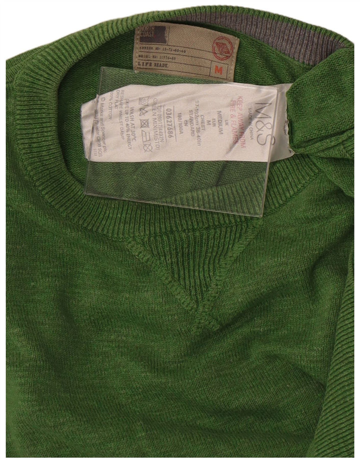 Marks & Spencer Mens V-Neck Jumper Sweater Medium Green Cotton