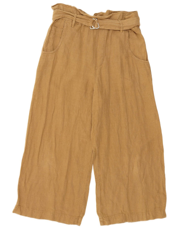 Zara Womens High Waist Wide Leg Cropped Trousers Medium W28 L23 Beige Linen