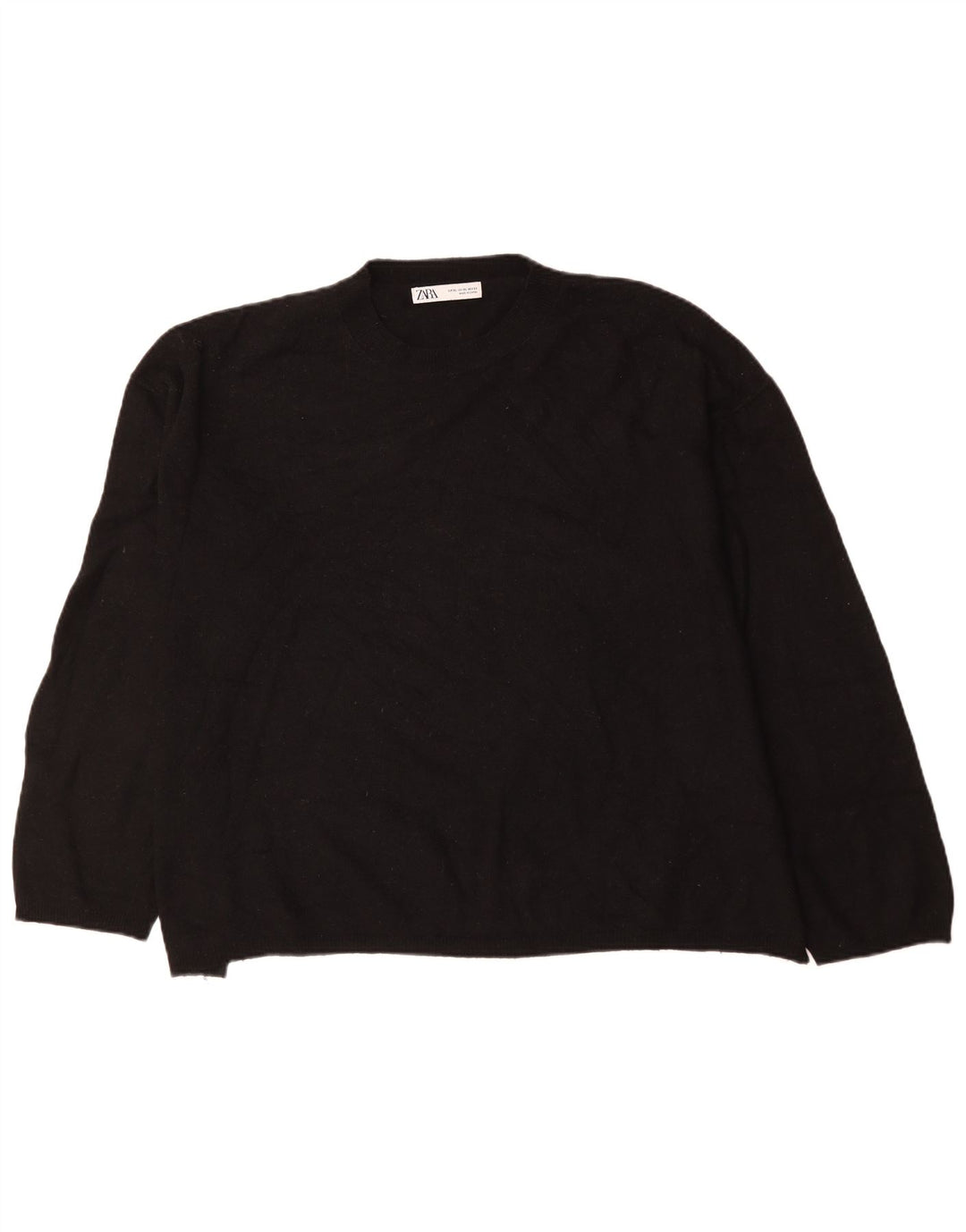 ZARA Womens Oversized Crew Neck Jumper Sweater UK 18 XL Black Wool