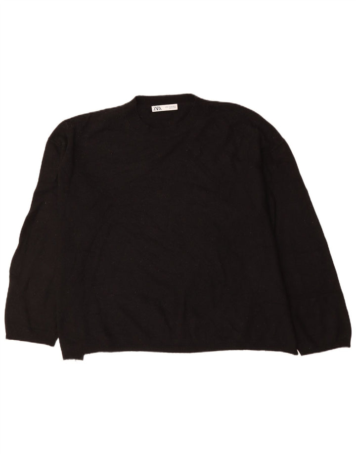 ZARA Womens Oversized Crew Neck Jumper Sweater UK 18 XL Black Wool