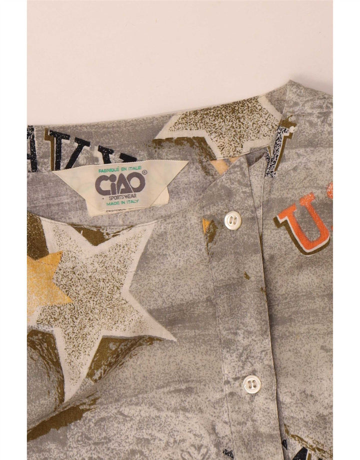 Ciao Womens Military Abstract Pattern Blouse Top UK 16 Large Grey Cotton