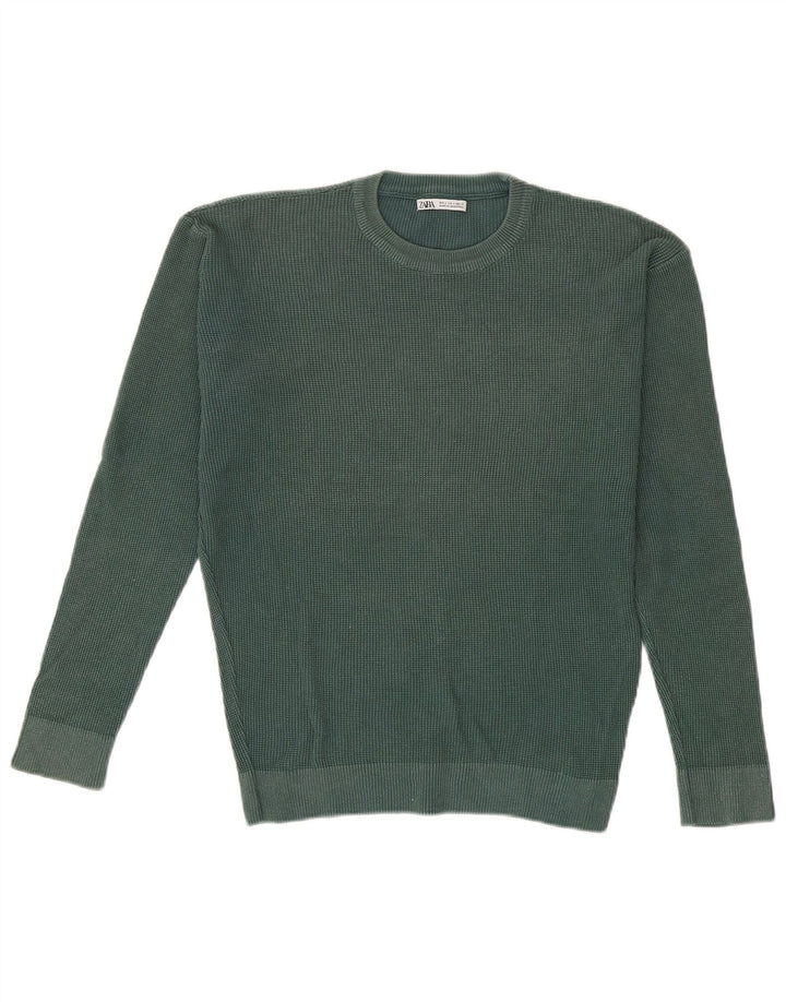 Zara Mens Loose Fit Crew Neck Jumper Sweater Small Green