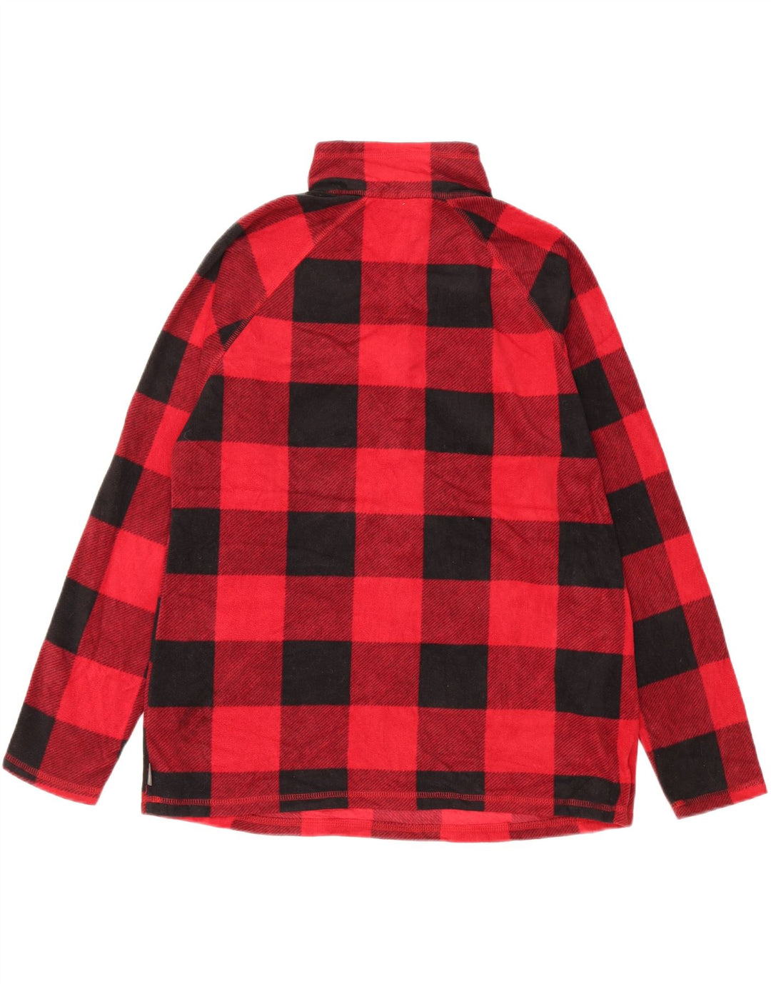 EDDIE BAUER Womens Zip Neck Fleece Jumper UK 16 Large Red Check Polyester