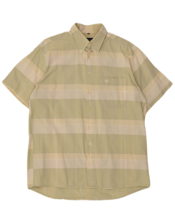 Basefield Mens Short Sleeve Shirt Size 39/40 Medium Green Striped Cotton